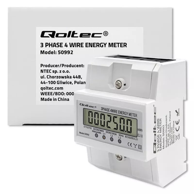 Τριφασικός ηλεκτρονικός μετρητής QOLTEC 50992 400V 100A