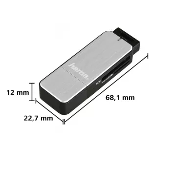 Hama 123900 αναγνώστης καρτών USB 3.0 SD/microSD, αλουμίνιο, μαύρο/ασημί