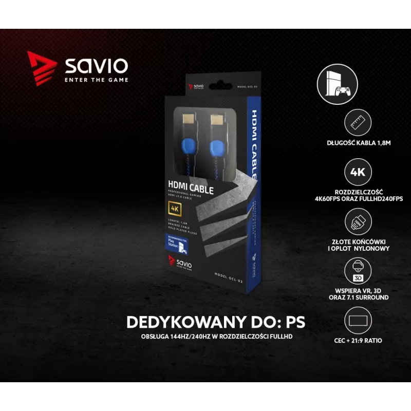Καλώδιο HDMI Savio GCL-02 1,8 m HDMI Type-A (Standard) μαύρο, μπλε