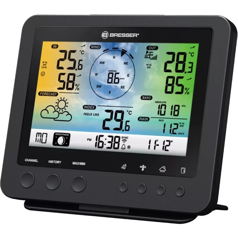 Bresser 7002580 Weather Center 5-in-1 ψηφιακός μετεωρολογικός σταθμός Wi-Fi με επαγγελματικό αισθητήρα, οθόνη 5,7″, ρεύμα δικτύου, μαύρος