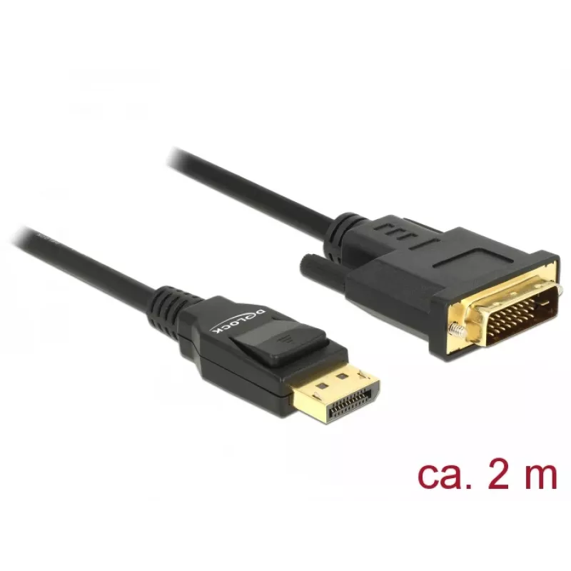 DeLOCK - Καλώδιο βίντεο - Single Link - DisplayPort (M) σε DVI-D (M) - DisplayPort 1,2a - 2,0m - παθητικό - Μαύρο (85313)