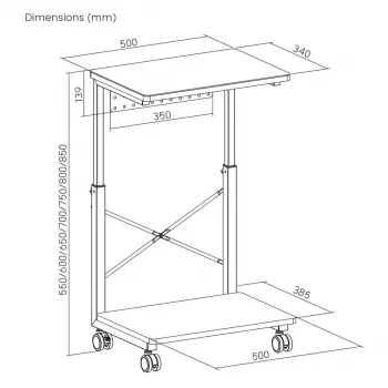 Βάση CPU με ράφι NanoRS, μέγιστο 80 kg, ρυθμιζόμενο ύψος 550–850 mm, RS430