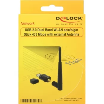 DeLock USB2.0 Dual Band WLAN ac/a/b/g/n Stick - Προσαρμογέας δικτύου - USB2.0 - 802,11b, 802,11a, 802,11g, 802,11n, 802,11ac - Μαύρο (12462)