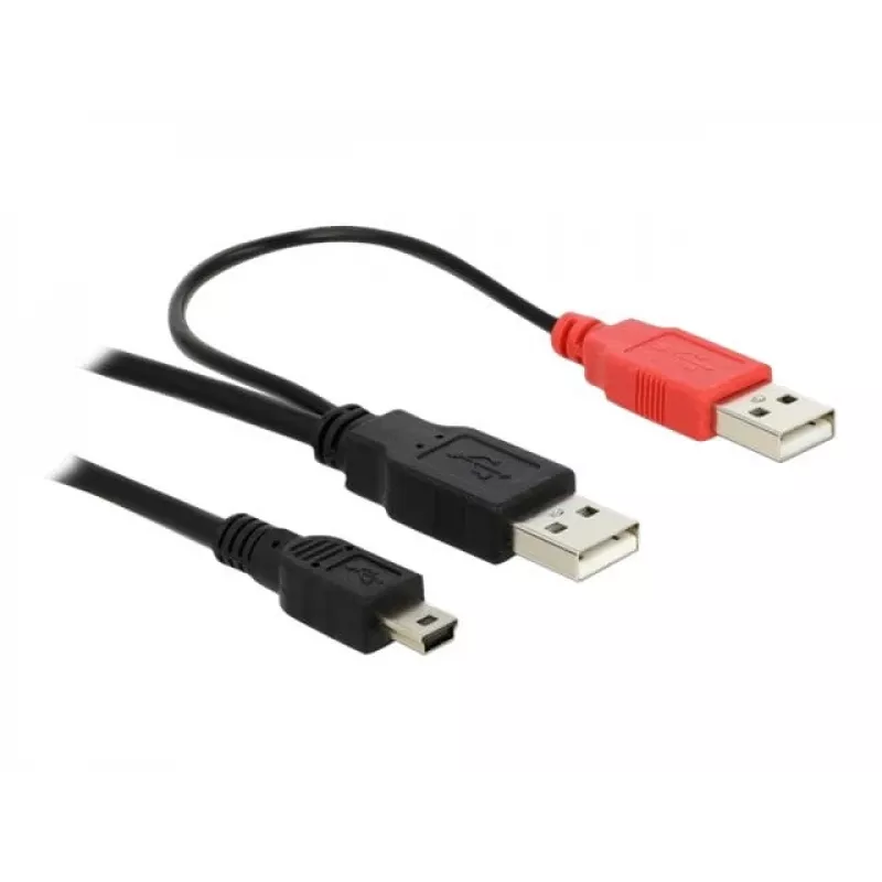 Καλώδιο USB DeLOCK 2x βύσμα αρσενικό USB2.0-A / USB mini 5-polig 1 m μαύρο
