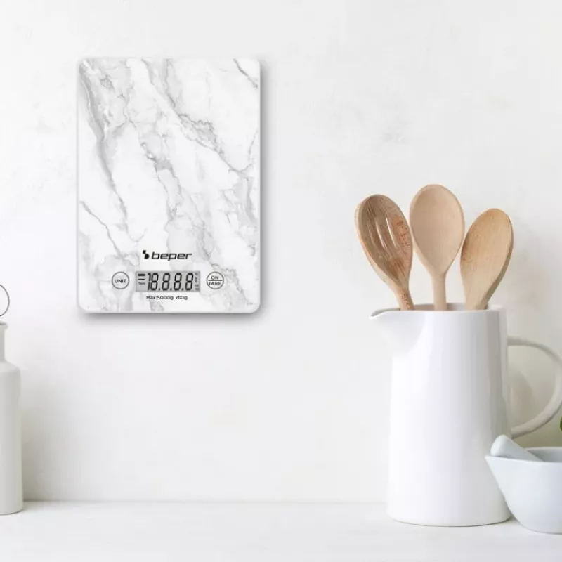 Ζυγαριά κουζίνας Beper P102BIL004 - ψηφιακή, 5 kg, 1 g, λευκό μάρμαρο