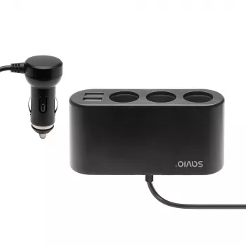 Φορτιστής αυτοκινήτου USB SAVIO SA-024 — universal φορτιστής για φορητές συσκευές, είσοδος 12–24 V, έξοδος 5 V, μαύρο, αναπτήρας