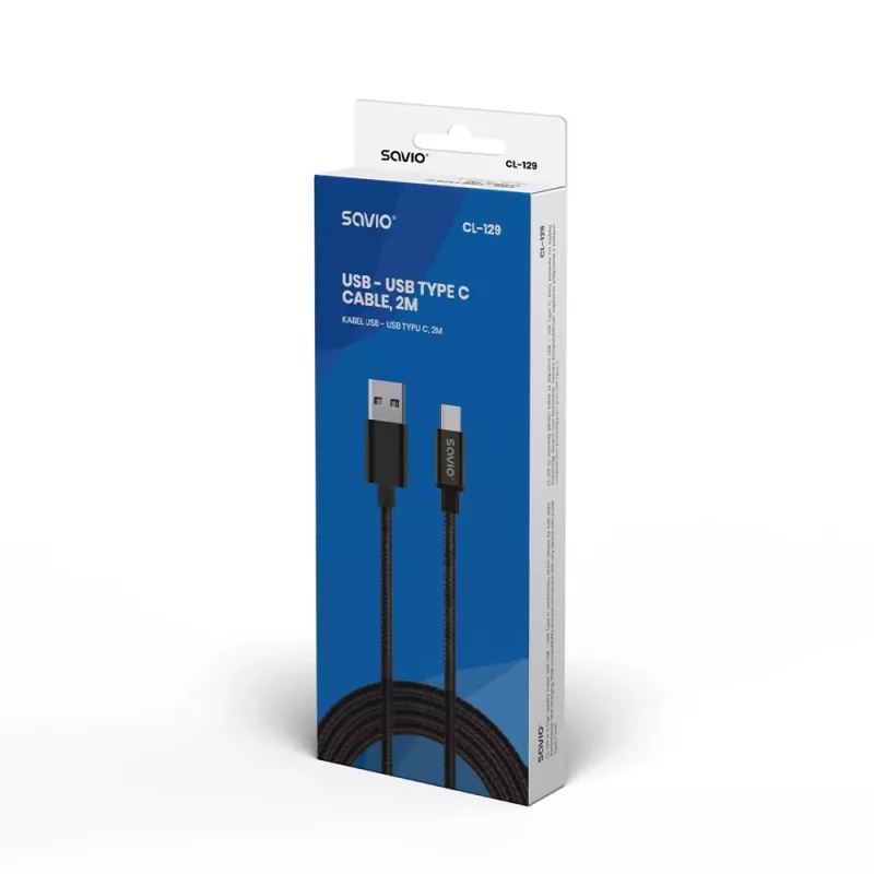 Καλώδιο USB Savio CL-129 2 m USB 2.0 USB A USB C μαύρο