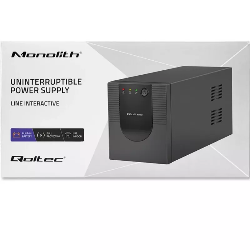 Qoltec Monolith 53775 UPS Line-Interactive, 1200 VA (1,2 kVA) / 720 W, AVR, 4 πρίζες AC, μαύρο
