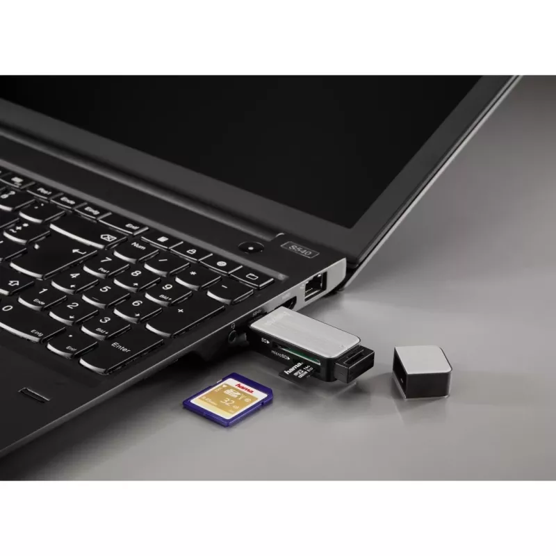 Hama 123900 αναγνώστης καρτών USB 3.0 SD/microSD, αλουμίνιο, μαύρο/ασημί