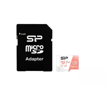 Κάρτα MicroSDXC Silicon Power Superior 128GB UHS‑I Class 10 U3 V30, 100/80 MB/s, λευκό/ροδακινί