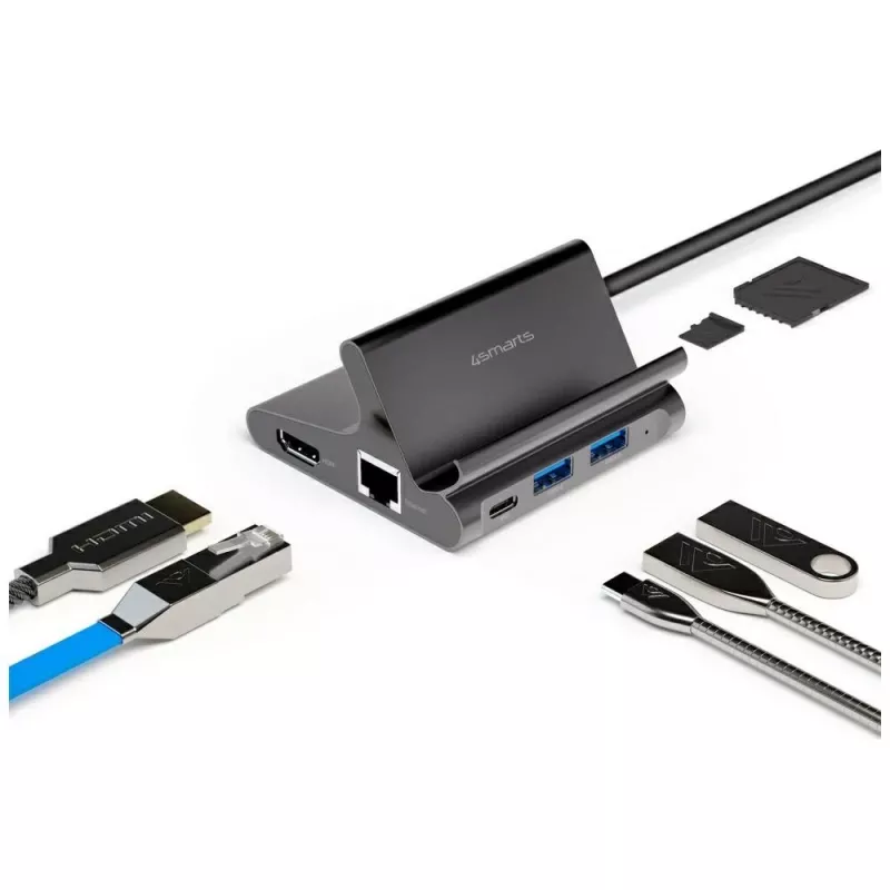 4smarts 7in1 διανομέας με βάση για tablet και κινητό και λειτουργία DeX, HDMI, RJ45, γκρι