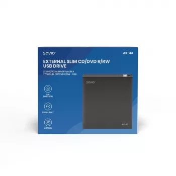 Εξωτερικό slim DVD±RW drive SAVIO AK-43, USB 2.0, μαύρο, υποστηρίζει ανάγνωση/εγγραφή CD/DVD (24x CD, 8x DVD)