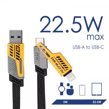 Akyga AK-USB-57 Πλεκτό καλώδιο 4 σε 1 USB-A/USB-C σε USB-C/Lightning, USB 2.0, 65 W, 1 m, Γκρι