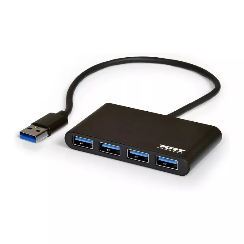 Port Designs PORT Connect 900121 Διανομέας USB 3.0 4 θυρών, 4x USB 3.0, 5 Gbps, καλώδιο 30 cm, μαύρο