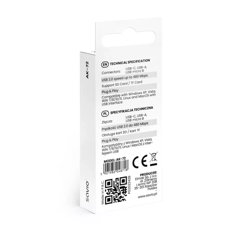 Αναγνώστης καρτών SD 3-in-1, USB-C + USB-A 2.0 + Micro-USB
