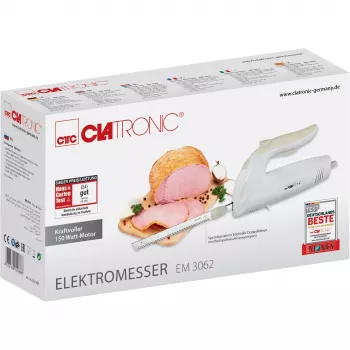 Ηλεκτρικό μαχαίρι CLATRONIC EM 3062, χειροκίνητος κόφτης τροφίμων, λευκό, λεπίδες ανοξείδωτου ατσαλιού, 160 W