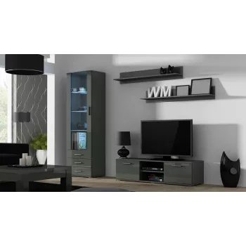 Cama Meble SOHO 140 έπιπλο τηλεόρασης, γκρι/γκρι γυαλιστερό