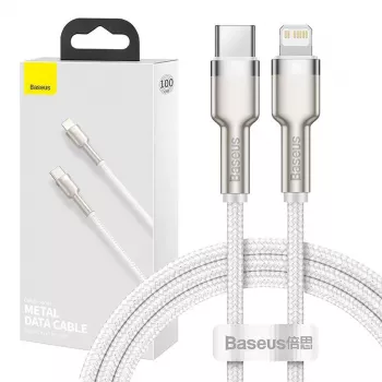 Καλώδιο USB-C σε Lightning Baseus Cafule 1 m, 20 W, περίβλημα ψευδαργύρου, λευκό