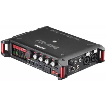Φορητός εγγραφέας ήχου Tascam FR-AV4 — 6 κανάλια, 4 XLR combo + 2x 3,5 mm, 24/32-bit, 48/96/192 kHz, MicroSD έως 512 GB, USB-C, PD