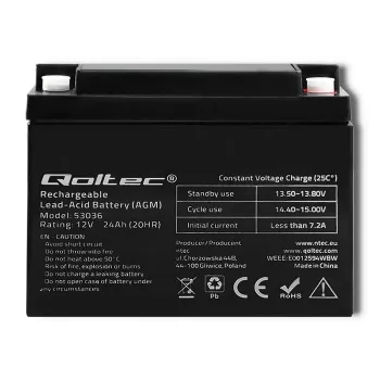 Qoltec 53036 μπαταρία AGM | 12V | 24Ah | max 360A