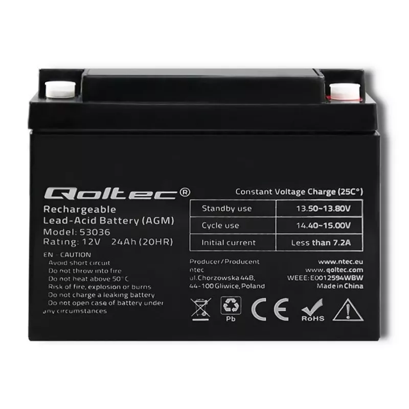 Qoltec 53036 μπαταρία AGM | 12V | 24Ah | max 360A