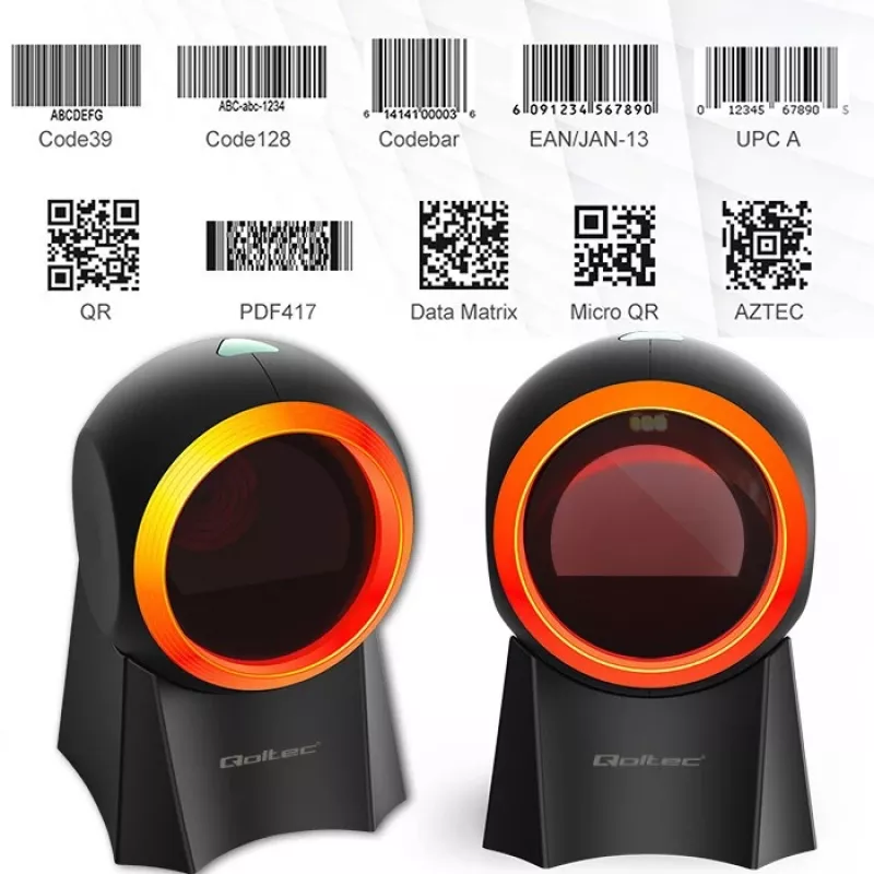 Qoltec 50857 ενσύρματος επιτραπέζιος σαρωτής barcode, 1D/2D, QR, USB, καλώδιο 1,75 m