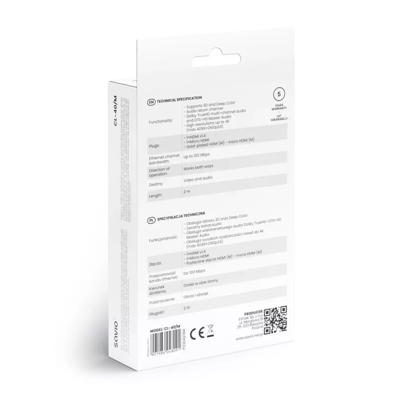 Καλώδιο Savio CL-40/M HDMI (M) - micro HDMI (M) με Ethernet, 2m, μαύρο