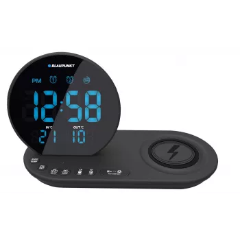 Ραδιόφωνο-ξυπνητήρι FM PLL/ALARM/USB/CR85BK CHARGE/ασύρματη φόρτιση/εσωτερικού χώρου/εξωτερική θερμοκρασία/μαύρο