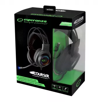 Esperanza EGH7100 Courser ακουστικά gaming με μικρόφωνο, εικονικός ήχος surround 7.1, USB 2.0, έλεγχος έντασης, μαύρα