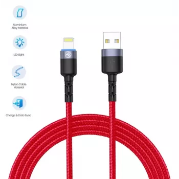 Καλώδιο δεδομένων USB σε Lightning Tellur, 3A, 1,2 m, ένδειξη LED, κόκκινο