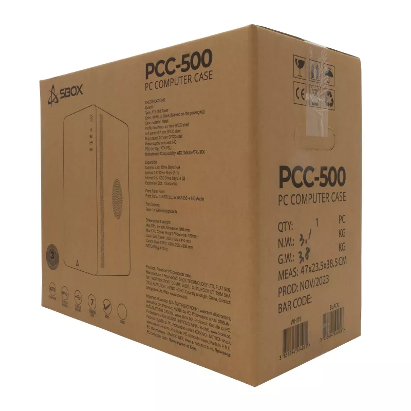 Sbox PCC-500 λευκό ATX