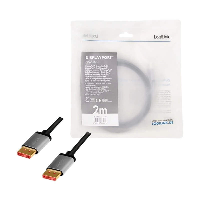 Καλώδιο DisplayPort LogiLink CDA0105 2 m Μαύρο Γκρι