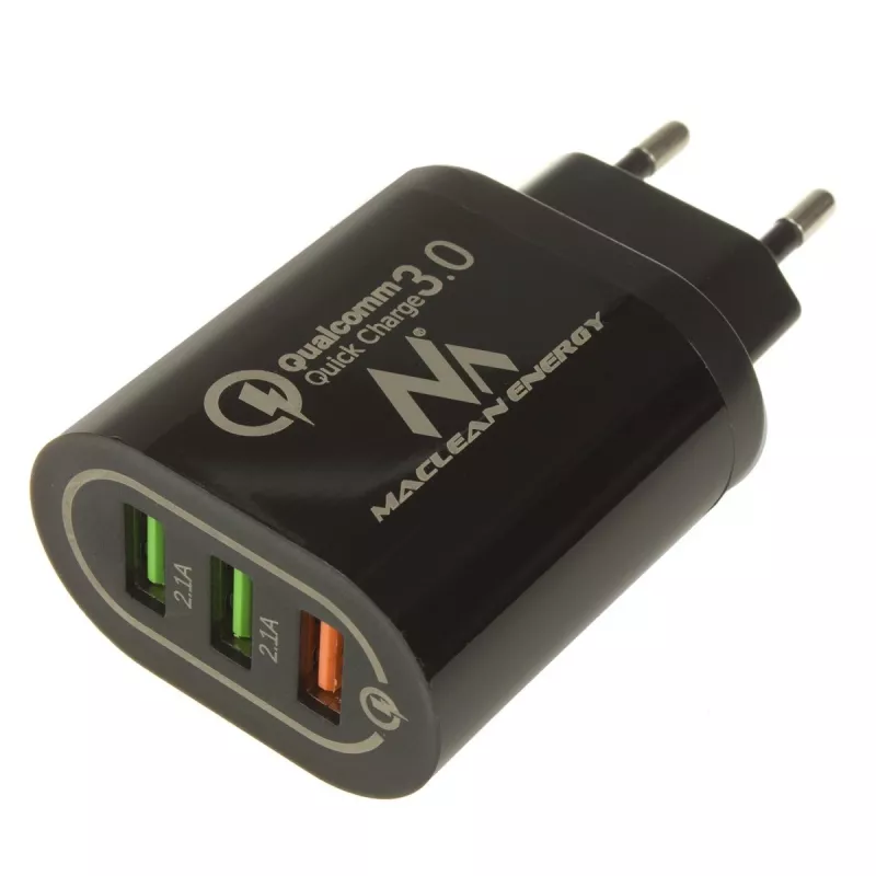 Φορτιστής τοίχου USB MACLEAN MCE479B — 3x θύρες USB, 18W συνολική ισχύς, συμπαγής