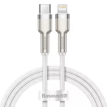 Καλώδιο USB-C σε Lightning Baseus Cafule 1 m, 20 W, περίβλημα ψευδαργύρου, λευκό