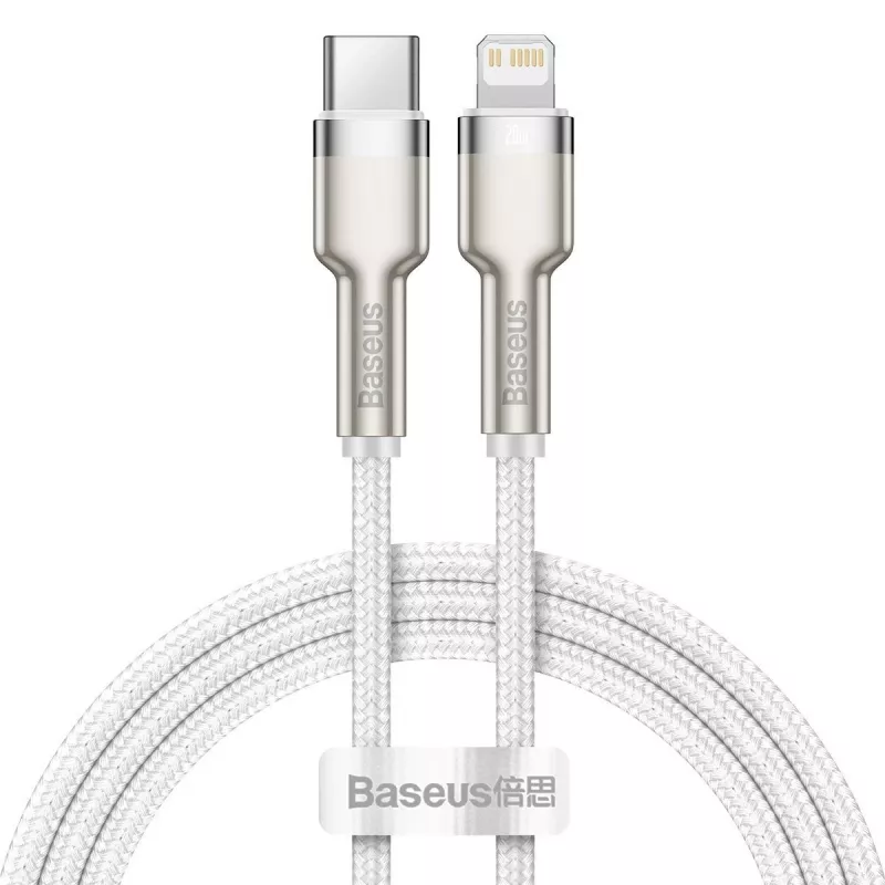 Καλώδιο USB-C σε Lightning Baseus Cafule 1 m, 20 W, περίβλημα ψευδαργύρου, λευκό