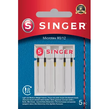 Βελόνα Microtex SINGER 250053203 Μέγεθος 80/12 – λεπτή, κοφτερή βελόνα για ακριβές ράψιμο σε ελαφριά υφάσματα