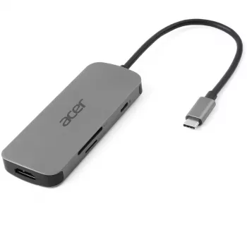 Dongle 7-in-1 USB-C Acer — USB 3.2 Gen 1 Type-C, 3x USB-A, HDMI, SD/MicroSD, 100W PD, Ασημί