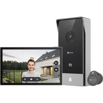 EZVIZ CS-HP5 θυροτηλεόραση, οθόνη αφής 7 ιντσών (17,8 cm), 2 καλωδίων, 1080p (2MP), Wi-Fi, πρόσβαση RFID, νυχτερινή όραση IR, αδιάβροχη, μαύρο/ασημί
