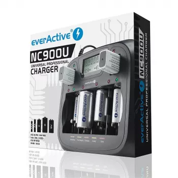 Φορτιστής μπαταριών everActive NC-900U Universal DC — φορτίζει AA, AAA, C, D, 9V, έως 6 στοιχεία, μαύρος