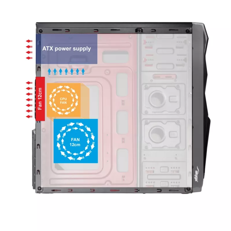 Akyga AK939BL κουτί υπολογιστή Midi-Tower, ATX / Micro-ATX / Mini-ITX, 2x USB 2.0, χωρίς τροφοδοτικό, μαύρο