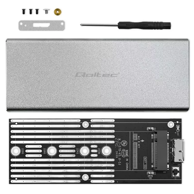 Θήκη αλουμινίου QOLTEC 51833 για M.2 SSD, SATA σε USB 3.0, υποστηρίζει έως 2 TB