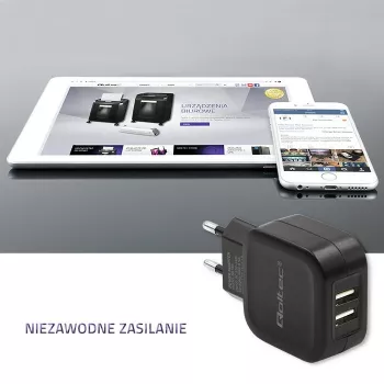Φορτιστής εσωτερικού χώρου QOLTEC 50186 για smartphone και tablet, 5 V 3.4 A, 17 W, 2× USB, μαύρο