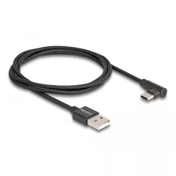 Καλώδιο USB 2.0, βύσμα USB-A αρσενικό > βύσμα USB-C αρσενικό (μαύρο, 1 μέτρο, επενδεδυμένο, 90° γωνιακό)