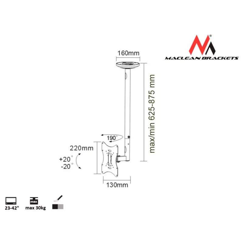 Maclean MC-504A S Ρυθμιζόμενη βάση οροφής 23-42 30kg
