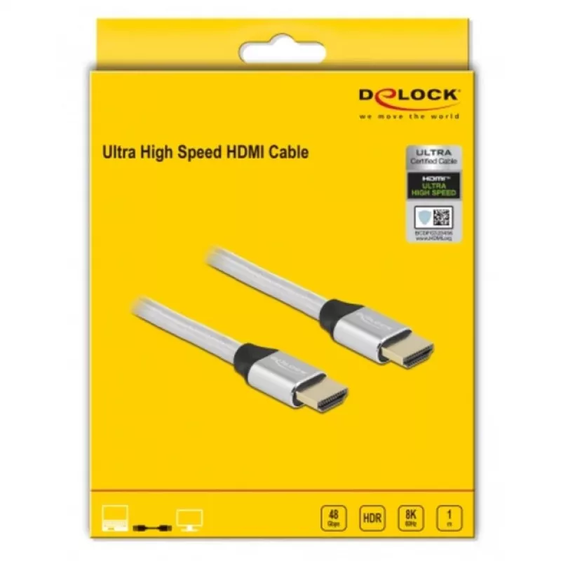 Καλώδιο HDMI DeLOCK Ultra High Speed 48 Gbit/s 8K 60 Hz ασημί 1 m