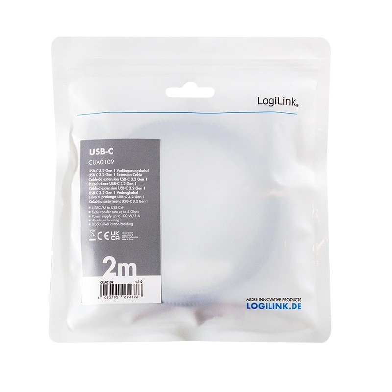 USB 3.2 Gen1 Type-C σε USB-C/F, PD, 2m