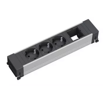 Πολύπριζο Bachmann 916.006 — 3 πρίζες AC, καλώδιο 0,2 m, περίβλημα αλουμινίου, μαύρο/γκρι