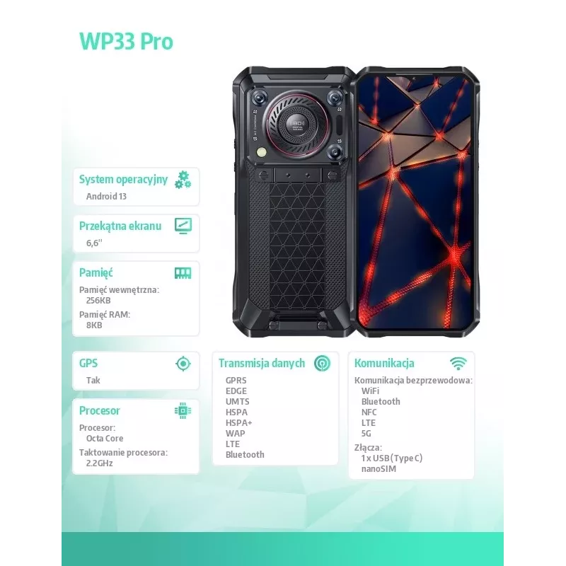 Smartphone Oukitel WP33 Pro 5G, 8GB RAM/256GB, DS, 22000 mAh, γκρι
