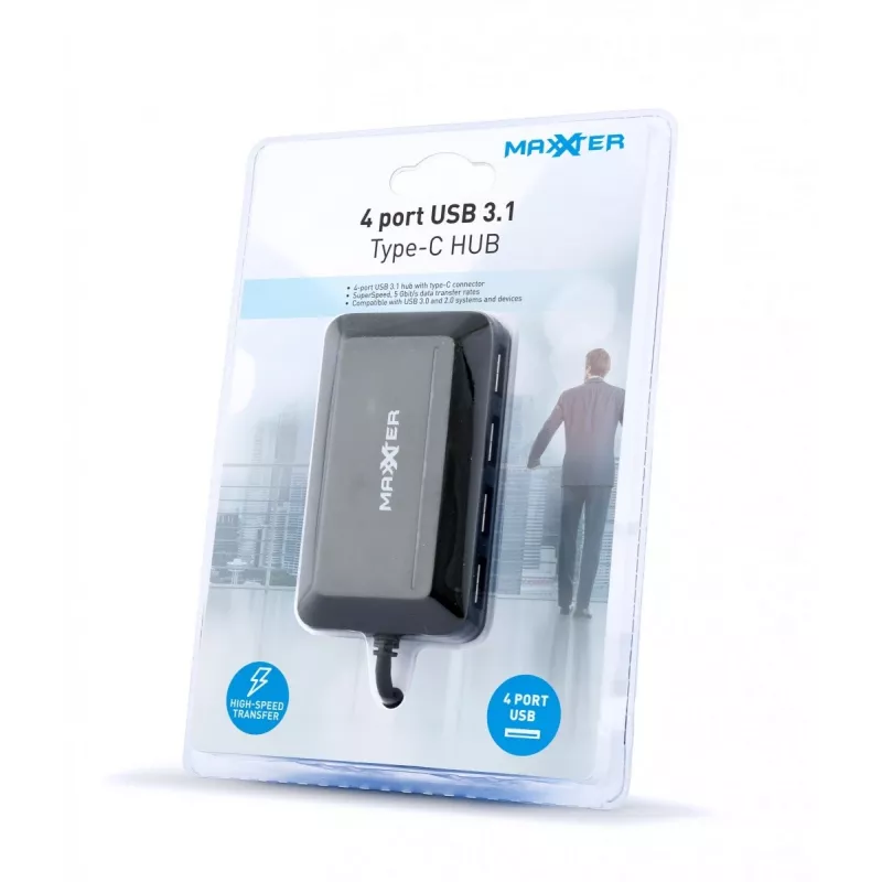 USB Hub GEMBIRD ACT-HUB3C-4P — USB 3.2 Gen 1 Type-A host σε 4 × USB 3.2 Gen 1 Type-C, 5000 Mbit/s, μαύρο