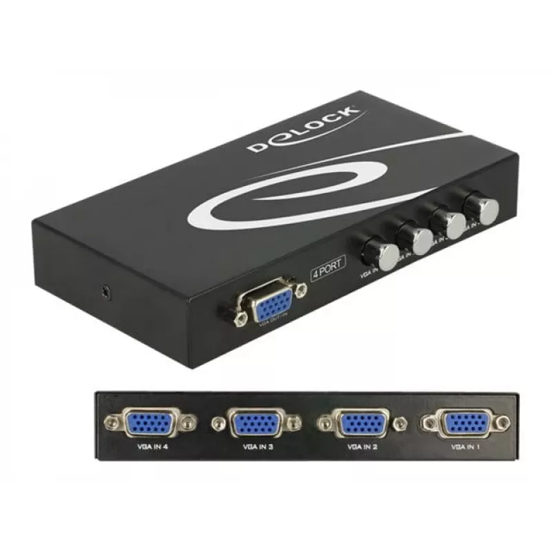 DeLock Διακόπτης VGA 4 Port χειροκίνητος αμφίδρομος - Διακόπτης οθόνης - 4 x VGA - Desktop (87635)